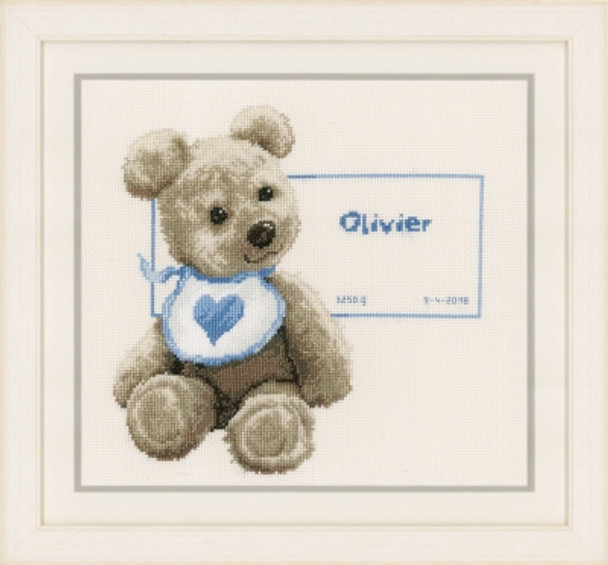 PNV163514 Vervaco Bear with Bib - Birth Announcement