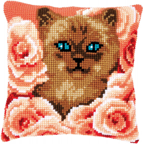 PNV171855 Vervaco Kitten Between Roses - Cushion