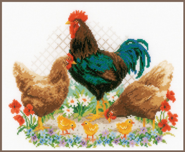 PNV170173 Vervaco Rooster & Chickens