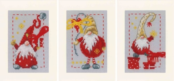 PNV165989  Vervaco Christmas Gnomes Greeting Cards - Set of 3