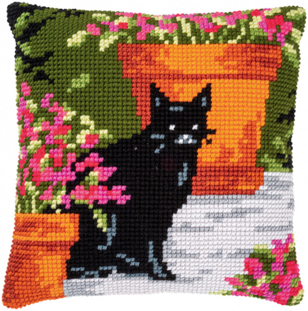PNV184395 Vervaco Cat Between Flower Pots - Cushion