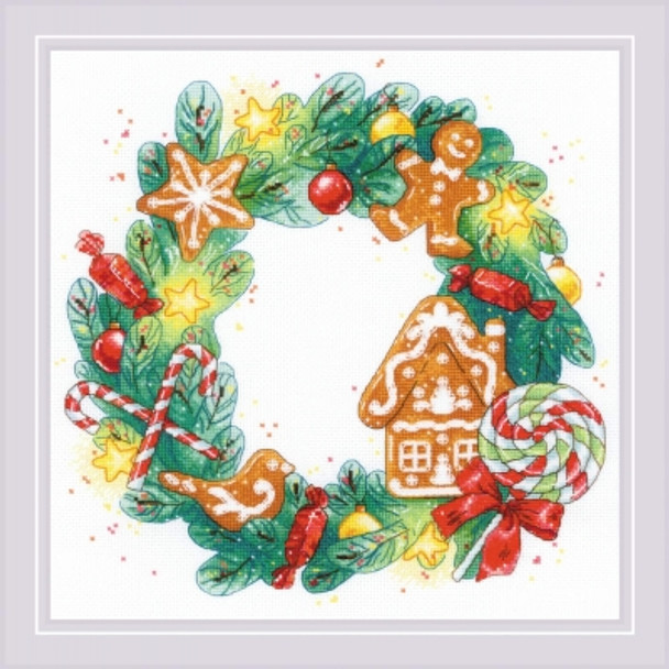 RL1910 Riolis Counted Cross Stitch Kit Gingerbread Wreath