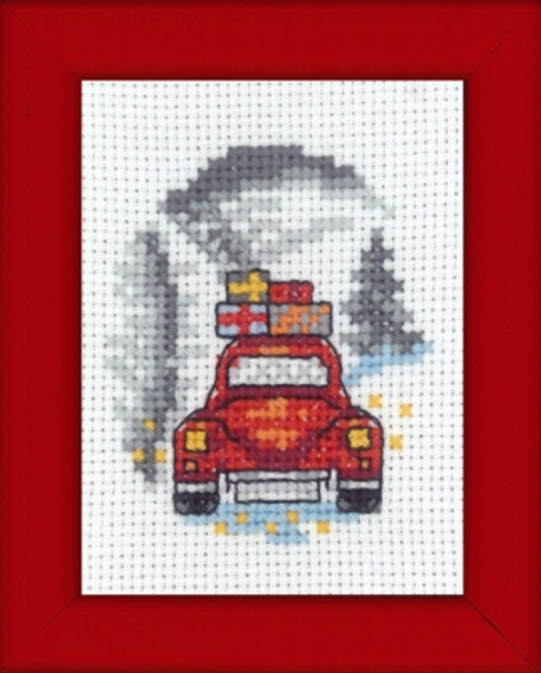 149288 Permin Cross Stitch Kit Red Car Picture - Mini Kit