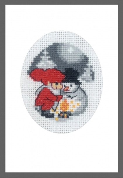 179284 Snowman & Elf Card Permin Counted Cross Stitch Kit 