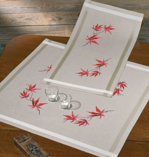 270834 Permin Kit Red Leaves Tablecloth - Embroidery