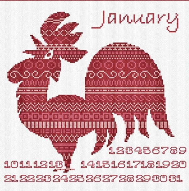 AAN466 AAN Calendar - January - Rooster Alessandra Adelaide Needleworks