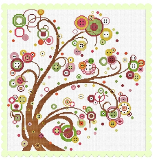 AAN631 Albero Dei Bottoni (Button Tree) 200 x 205 Alessandra Adelaide Needleworks