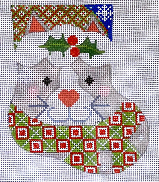 CH-703 Grey Cat with Holly Mini Stocking 4 x 5 18 Mesh CH Designs