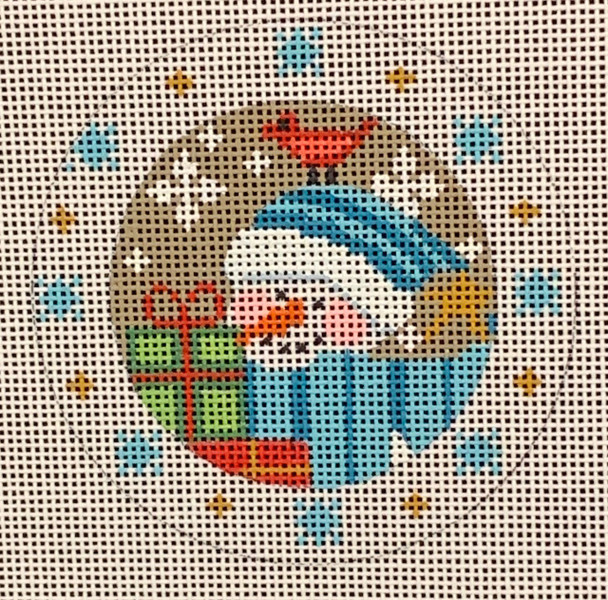 CH-449 Snowman with Present & Snowflakes 3" Round 18 Mesh CH Designs
