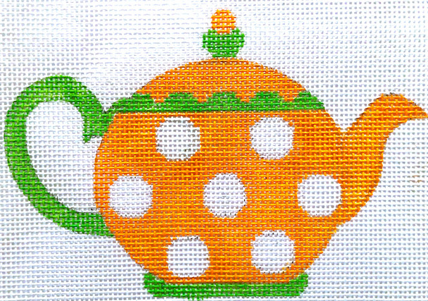 HB-300 Teapot - Orange with White Dots 41⁄2x31⁄2 18 Mesh Stitch Guide Included Mesh Hummingbird Designs