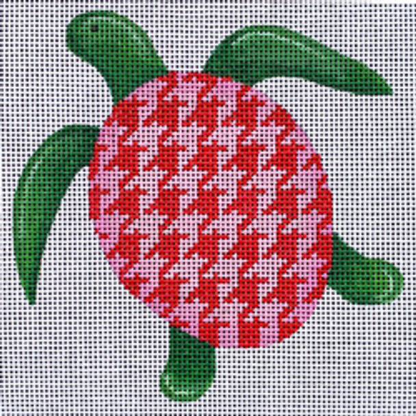 87204 MIN turtle with pink/red houndstooth  4.5 x 4.5 18 Mesh Patti Mann