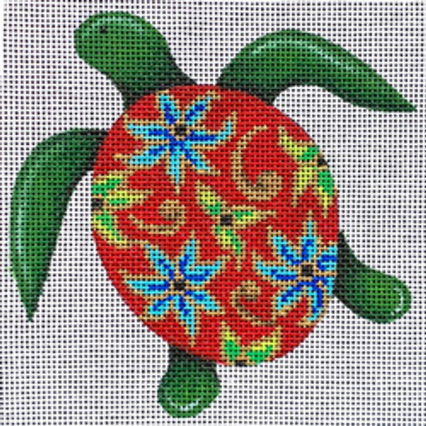 87202 MIN turtle with cloisonne on red  4.5 x 4.5 18 Mesh Patti Mann