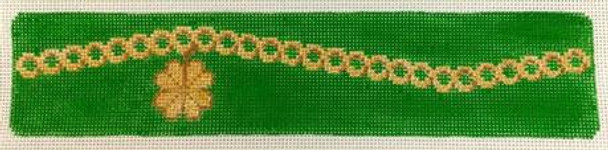 RD 023 Gold Shamrock Charm on Green 18M 18M 9"x2.5" Bracelet Rachel Donley Needlepoint Designs 