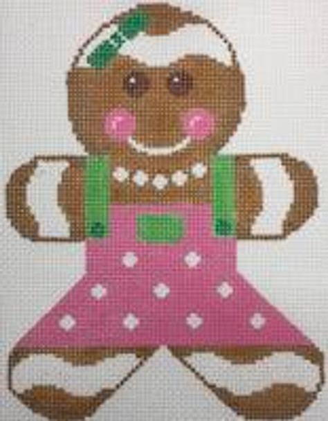 RD 200-4 Mini Gingerbread Girl – Pink & Lime  18M 6.5"x4.5" Rachel Donley Needlepoint Designs