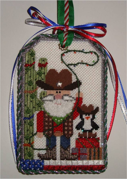 Tag Cowboy Santa 6 x 4" 18 Mesh Sew Much Fun