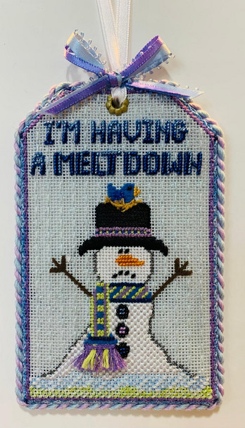 Holiday Tag Snowman Meltdown 5 3/4 x 3.5 18 Mesh Sew Much Fun