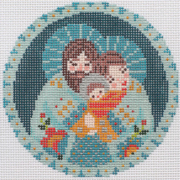 AC138 The Holy family in turquoise/aqua 18 Mesh 4" diam Abigail Cecile