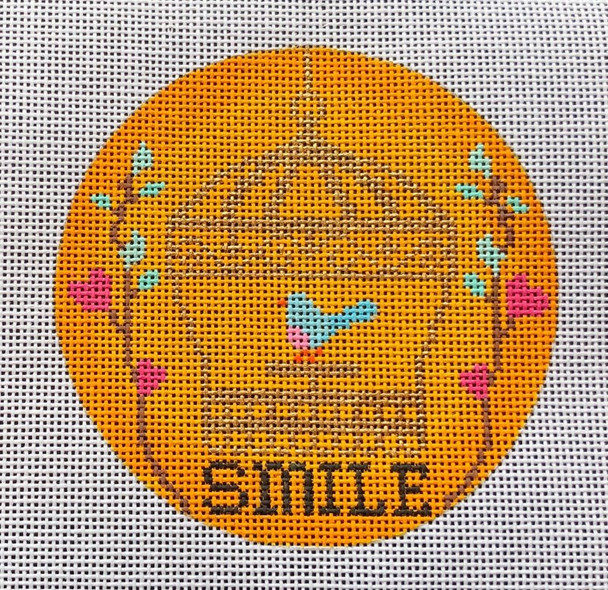 N128D "Smile" Birdcage Ornament 4" round 18 Mesh EyeCandy Needleart