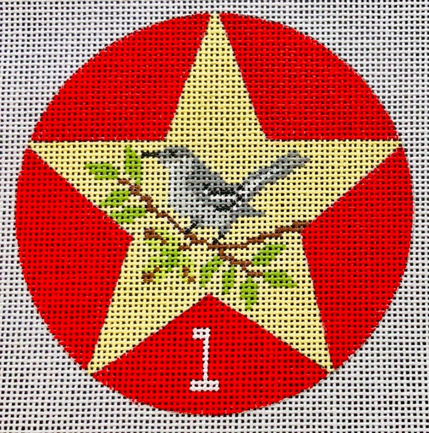 T-CH1 12 Days of Texas 1 - Mockingbird in a Pecan Tree  4" dia 18 Mesh EyeCandy Needleart