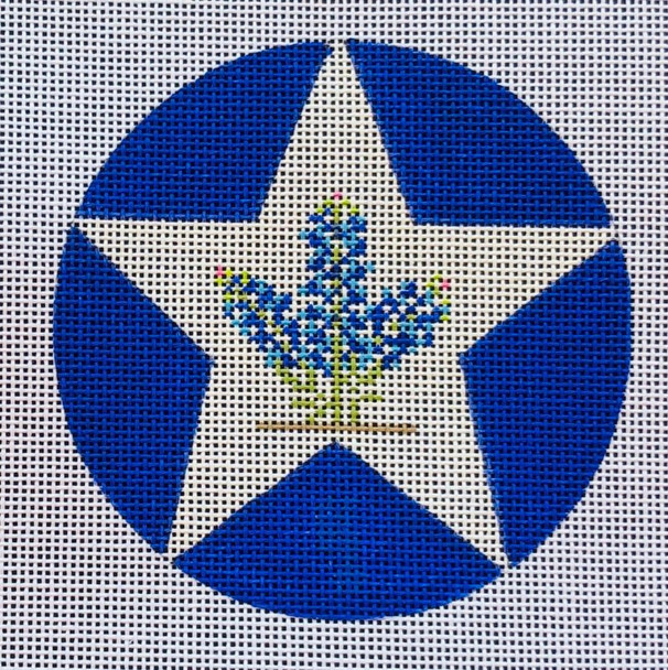 T-CH4 T Texas Ornaments - BlueBonnets  4" dia 18 Mesh EyeCandy Needleart