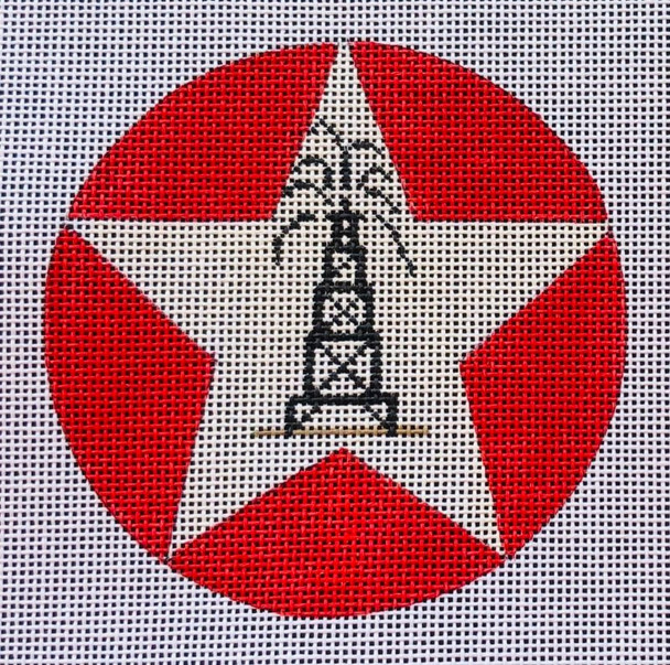 T-CH9 T Texas Ornaments - Oil Well 4" dia 18 Mesh EyeCandy Needleart