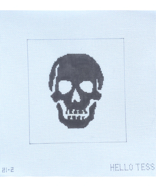 Hello Tess Designs HT21.2 Black Skull  6”W x 6.5”H on 18 mesh