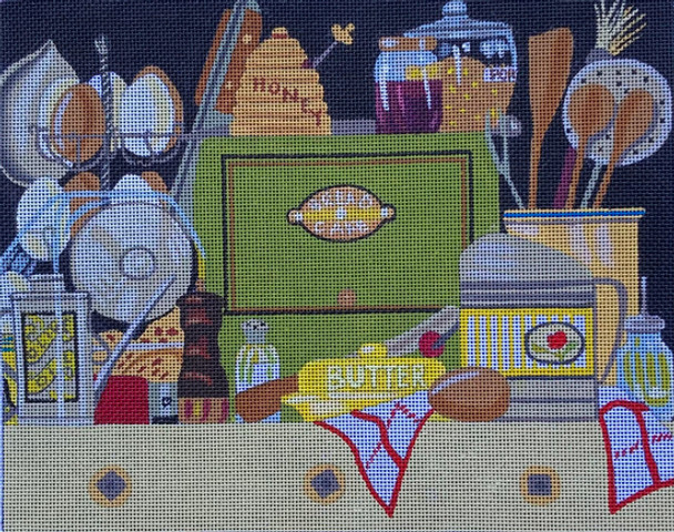 EWE-682 Kitchen Clutter II©J Holodook  10 3/8 x 8 1/4 18 Mesh Ewe And Eye