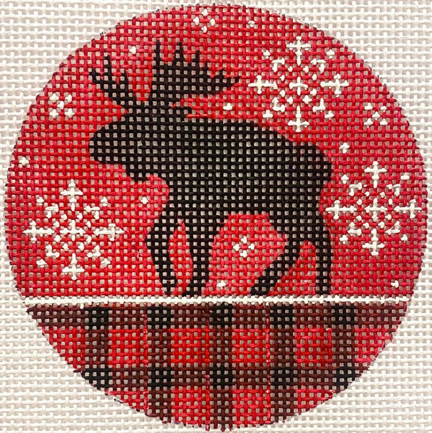 APX473 Moose AND RED PLAID  4” Round 13 Mesh Alice Peterson Designs