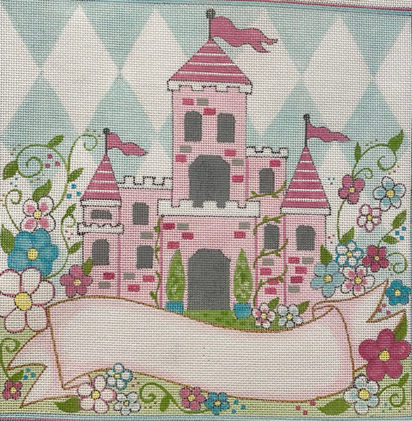 AP3797! PRINCESS CASTLE BIRTH ANNC. 12 X 10 18 Mesh Alice Peterson Designs