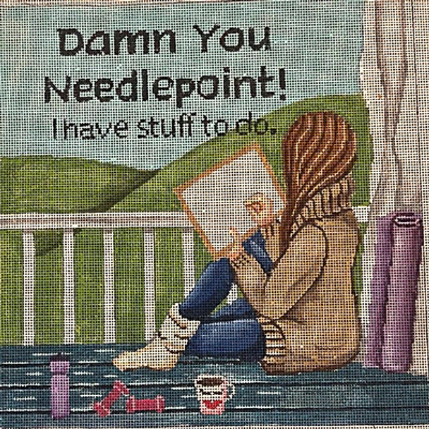 GEP342 DAMN YOU NEEDLEPOINT 10 x 10 18 Mesh Gayla Elliott