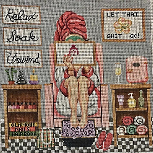 GEP337 STITCHING SPA GIRL 11 x 11 18 Mesh Gayla Elliott