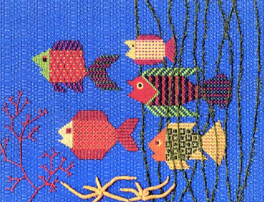 FSD-FYS Fish Your Stash Painted Canvas And stitch guide Finger Step Designs