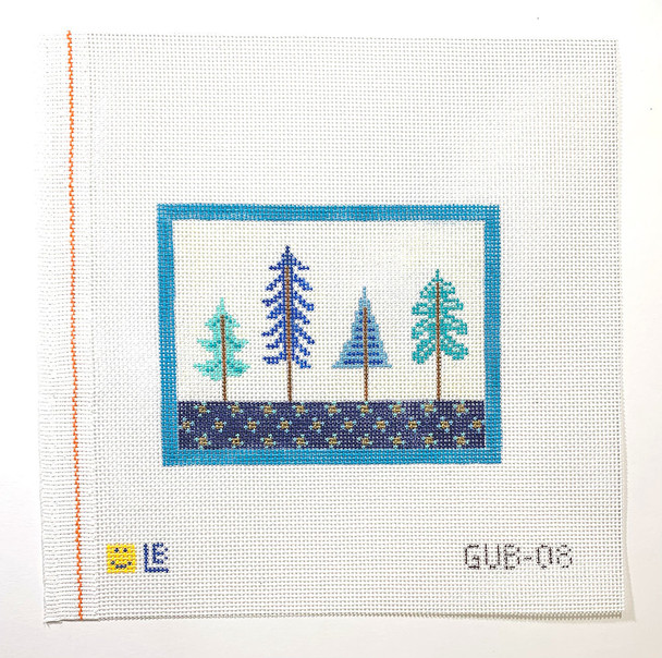 GUB-08 4 Blue Trees 4.75w x 3.5h 18 Mesh  LAUREN BLOCH DESIGNS