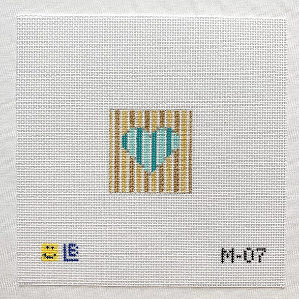 M-07 Turquoise Heart-Gold Stripes 2wx2h 18 Mesh  LAUREN BLOCH DESIGNS