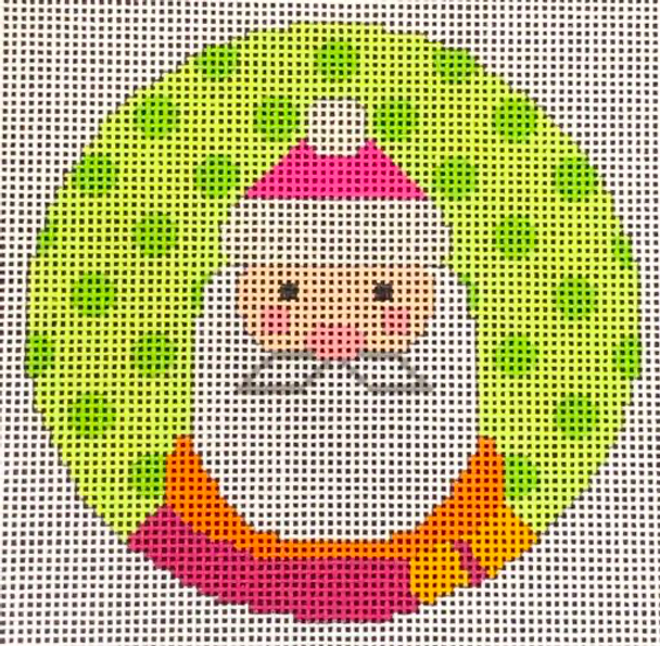 CH500A Santa with Packages Ornament 4" dia Mesh EyeCandy Needleart