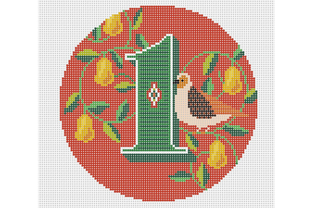 WS-12D-01 Partridge in a Pear Tree 4.75” Round 18 MESH WIPSTITCH Needleworks!