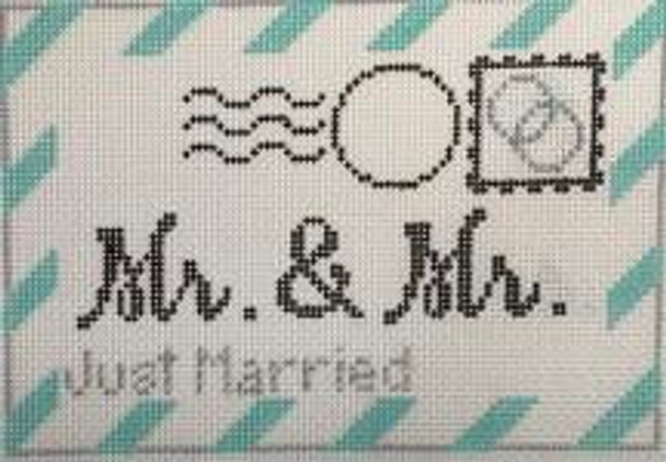 Rd 113-2 Mr & Mr Wedding Letter 3.5"x5.5" Add monogram and date Rachel Donley Needlepoint Designs 