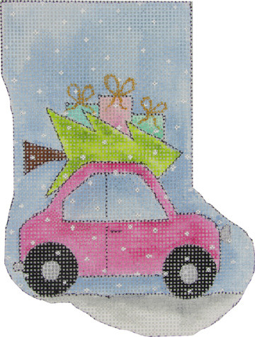 MNS-278A PINK CAR W/ CHRISTMAS TREE 4x6 18 Mesh MINISOCK Renaissance Designs