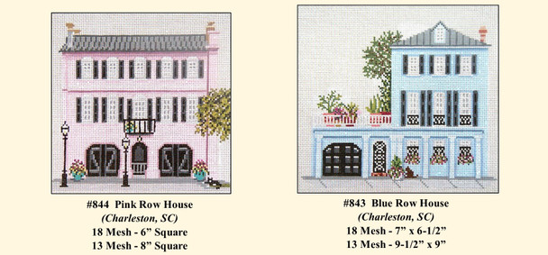 #843 Blue Row House 9-1/2" x 9" 13 Mesh   (Charleston, SC) Needle Crossings