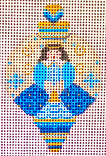 CH-895 Blue and Gold Angel Ornament 3 1⁄2" x 5 1⁄2" 18 Mesh CH Designs