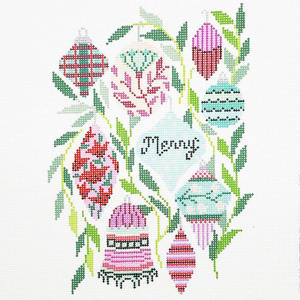 AO1333 Merry Ornaments By Mia Whittemore 5"w x 7"h - 18 Mesh Lee's Needle Arts Hand-painted canvas