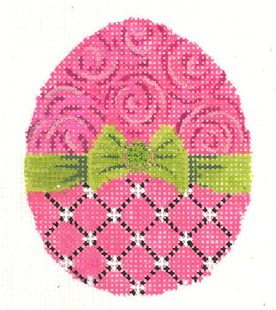 Easter KEA35-18 Fuchsia Ribbon Egg 2.5"W x 3.25"H 18 Mesh With Stitch Guide  Kelly Clark Needlepoint