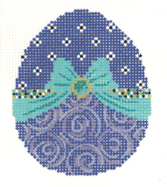 KEA38-18 Lilac Ribbon Egg  2.5"W x 3.25"H 18 Mesh With Stich Guide  Kelly Clark Needlepoint