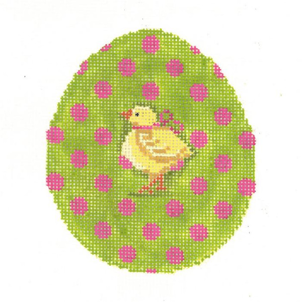 KEA49-18 Fuchsia Polka-Dot on Lime Chick Egg 3.5"w x 4"h - 18 Mesh KELLY CLARK STUDIO, LLC