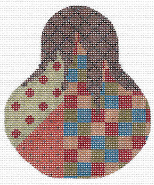 KCN1443 Autumn Checkered Madness Pear 3.5"w x 4.5"h 18 Mesh With Stitch Guide KELLY CLARK STUDIO, LLC