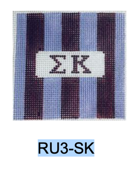 Sorority Series:  RU3-KAO Kappa Alpha Theta 3” Rugby Stripe Square 18 Mesh Kangaroo Paw Designs