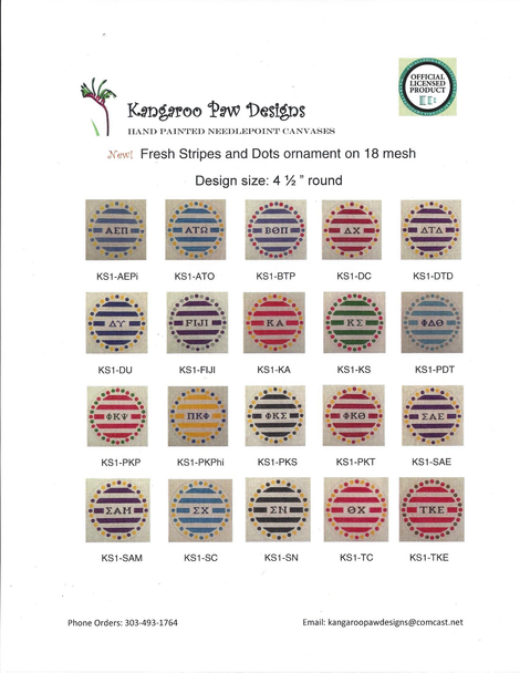 Fraternity Series:  KS1-SAE Sigma Alpha Epsilon 4.75” Fresh Dots And Stripes 18 Mesh Kangaroo Paw Designs