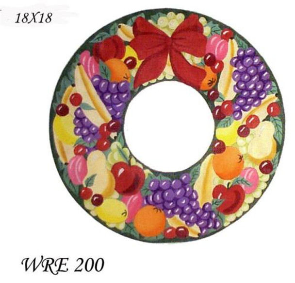 WRE200 Fruits / Red Ribbon 18' Diameter CHRISTMAS WREATH 13 Mesh Deux Amis 