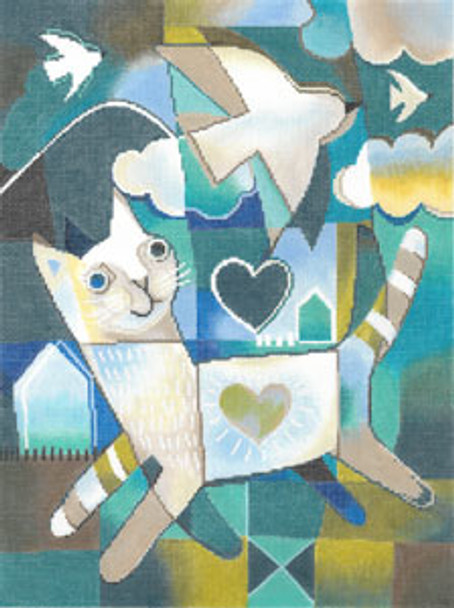 KS-21 Cat and Dove mexican name hearts 9x13 18 Mesh KEN SWINSON Meredith Collection