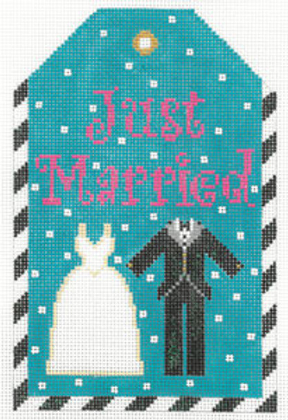 XO-193L Gift Tag- Just Married Dress and Tux  6 x 4 18 Mesh The Meredith Collection